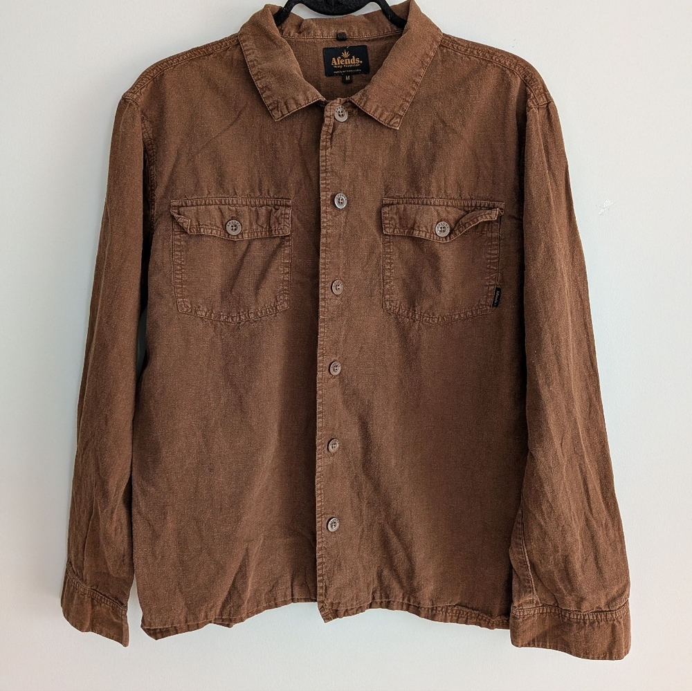 Afends Hemp Organic Cotton Long Sleeve Button Up Shirt M